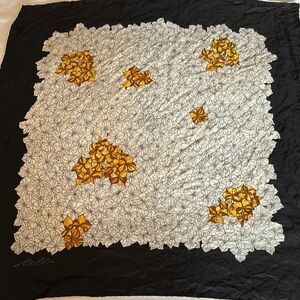 Vintage Azner Reli Silk Black White & Gold Floral Silk Scarf from Amsterdam